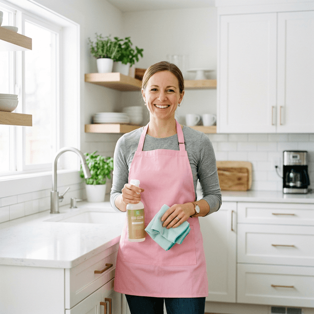 Professional cleaner smiling